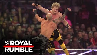 Logan Paul and Ricochets unbelievable midair collision WWE Royal Rumble 2023 highlights [upl. by Ahsietal]