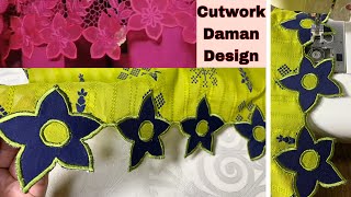 Daman design cutting and stitching  Cutwork daman design  Machine embroidery [upl. by Christabelle]