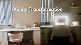 Makeup Vanity Transformation  New Luxe Chair  Upgraded Hollywood Mirror with Lights [upl. by Ahseenal]