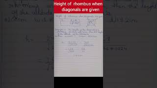 Height of rhombus when diagonals are known rhombus geometry [upl. by Ihcehcu]