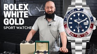 Rolex White Gold Sport Watches Daytona Pepsi Smurf amp Yacht Master  SwissWatchExpo [upl. by Eahc154]