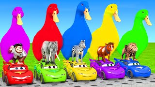 5 Giant Duck Cartoon Cow Giraffe Elephant Lion Paint Wild Animals Crossing Fountain Animation 4 [upl. by Fihsak155]