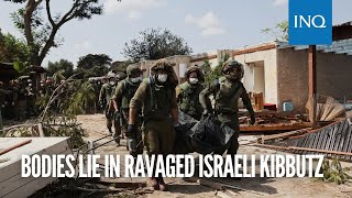 Bodies lie in ravaged Israeli kibbutz [upl. by Irim]