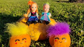 Fall 2023  Elsa amp Anna toddlers play outdoors  Barbie dolls  acorns  pumpkin challenge [upl. by Euhsoj87]