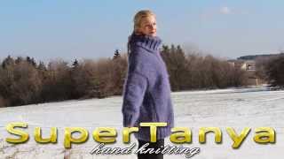 13122012 Hand knitted denim blue turtle neck mohair sweater by SuperTanya [upl. by Poole]