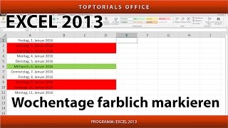 Wochentage  Wochenende farblich markieren Excel [upl. by Isak133]