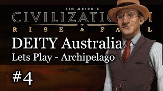 4 Australia Deity Civ 6 Rise amp Fall Gameplay Lets Play Australia Archipelago Map [upl. by Rhoades]