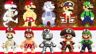 Super Mario Odyssey Movie  All Costumes amp Hats 8Bit Version Comparison [upl. by Llertram751]