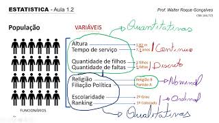 AULA12  ESTATÍSTICA  VARIAVEIS QUALITNOMINALORDINALQUANTCONTINUADISCRETA [upl. by Clo]