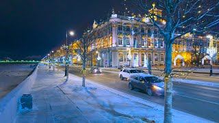 🇷🇺 4K Morning walk around New Years Petersburg The Dvortsovy Bridge and strelka Vasilyevsky Island [upl. by Blanka]