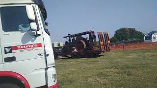 A low loader bringing in a steamroller to the Haddenham steam rally [upl. by Elwyn]