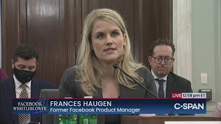 Facebook Whistleblower Frances Haugen testifies before Senate Commerce Committee [upl. by Yhpos340]