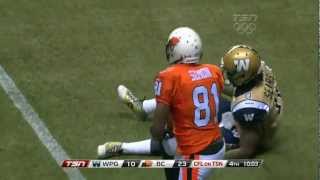 CFL Recap Winnipeg 16 BC 33  June 29 2012 [upl. by Yrdnal727]