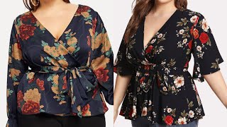 Plus Floral Print Guipure Lace Insert Lantern Sleeve BlouseSHEIN Plus Flutter Sleeve Surplice wrap [upl. by Carilyn]