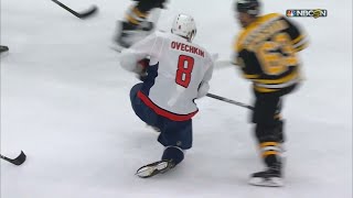 Brad Marchand and Alex Ovechkin exchange hits in 3rd period of Game 4 52121 [upl. by Aicined]