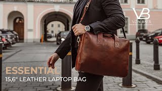 Modern Leather Briefcase for Professionals — Essential Mens 156quot Laptop Bag  by Von Baer Overview [upl. by Grigson735]