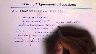 Solve Trigonometric Equation sin x  cos x  1 Extraneous Roots Q10 [upl. by Aryek706]