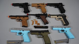 Shell ejecting Toy Gun and GBB Airsoft  Glock  Colt M1911 Luger P08 Realistic Toy Gun Collection [upl. by Ettebab]