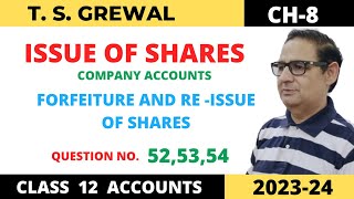 ISSUE OF SHARES COMPANY ACCOUNTS TSGrewal Ch8 Que No525354Forfeiture and Reissue of Shares [upl. by Azeria699]