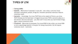 Memory  Types of LTM [upl. by Stralka]