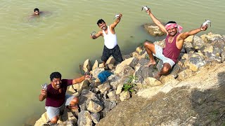 নদীতে জলে ডুবে মাছ ধরা  Ancient river fishing technique  fishing amp cooking  village cooking vlog [upl. by Nosreg517]