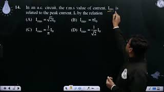 In an ac circuit the rms value of current Irms is related to the peak current I0 by the r [upl. by Mafalda]