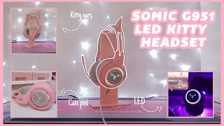 unboxing somic G951 pink cat gaming headset 🐱 driver download  review 🌸 [upl. by Alyehc]