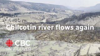 Water begins moving past landslide damming Chilcotin River [upl. by Alegnat]