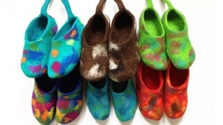 Anleitung zum Filzen von Hausschuhen  Filzpatschen aus Schafwolle  felted slippers 2 [upl. by Halilad]