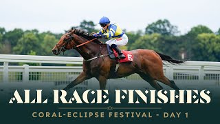 All race finishes from day one of the CoralEclipse Festival at Sandown Park Racecourse [upl. by Regdirb]