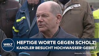 DEUTSCHLAND Unfreundlicher Empfang für Scholz im HochwasserGebiet Kanzler verspricht Solidarität [upl. by Humble]