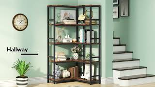 Tribesigns Corner Bookshelf 5 Tier Industrial Bookcase Etagere Display Rack C0632 [upl. by Eejan]