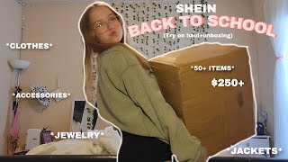 SHEIN BACK TO SCHOOL HAUL TRYON 50 ITEMS 250 CLOTHES ACCESSORIES JELWERY ECT 🏫 [upl. by Eimmot]