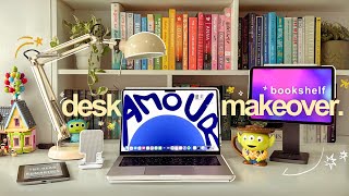 desk amp bookshelf makeover 2024🌷 ikea lamp cozy setup🪴 [upl. by Ialokin]