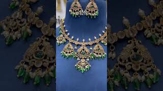 ✨Mehandi Victorian Emerald necklace set along with matching hangings✨ [upl. by Gnep]