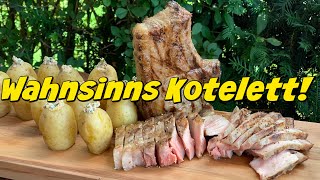 Dry aged Kotelett vom Kräuterschwein mit gefüllten Kartoffeln [upl. by Apple]