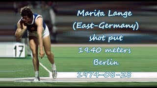 Marita Lange EastGermany shot put 1940 meters 19740828 Berlin [upl. by Noiemad]