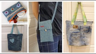 4 Beautiful jeans bag purse ideas  Easy sewing DIY from old jeans [upl. by Petras]