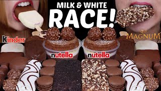 ASMR MILK amp WHITE CHOCOLATE RACE NUTELLA FERRERO CAKE MAGNUM ICE CREAM ZEBRA CAKE OREO REESES [upl. by Monty182]