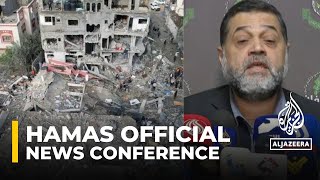 Hamas official giving news conference on latest attacks in Gaza [upl. by Picardi769]