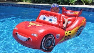 Pool Fun Time With A Giant Inflatable Lightning McQueen CKN [upl. by Matheson]