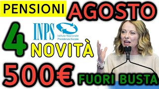 PENSIONI AGOSTO ➡ 4 NOVITÀ IN ARRIVO nel CEDOLINO  Bonus INPS 500€ ANTEPRIMA INVALIDI RIMBORSI 730 [upl. by Novla]