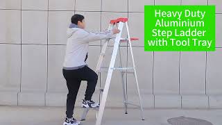 Heavy Duty Aluminum Step Ladder With Tool Tray ladder factory [upl. by Eenot]