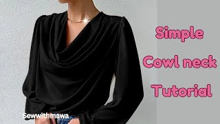 Cowl neckline tutorial HOW TO CUT AND SEW A TRENDING COWL NECKLINE WITH BELL SLEEVES [upl. by Pierpont]