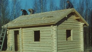 Traditional Finnish Log House Building Process  16mm Film Scan  English Version [upl. by Aitak858]