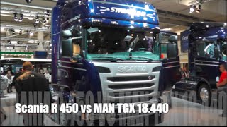 Scania R 450 2015 vs MAN TGX 18440 2015 [upl. by Emmery]