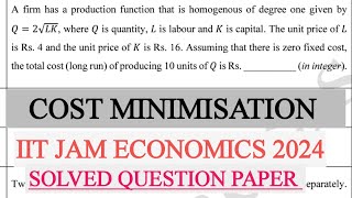 Cost minimisation IIT jam economics 2024 solutions [upl. by Shoifet655]