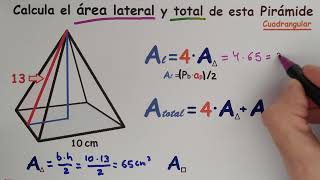 Área lateral y total de una Pirámide cuadrangular sabiendo apotema [upl. by Arten]