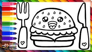 Disegnare e Colorare un Gustoso Hamburger 🍔🍴🌈 Disegni per Bambini [upl. by Strong]