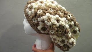 Crochet Slouch Hat  Puff Flower Slouch Hat  Crochet Tutorial [upl. by Eulau838]